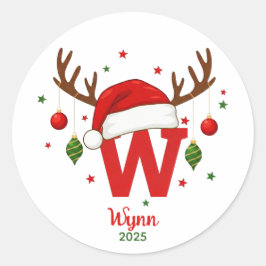 Personalisiertes Weihnachtsmonogramm W mit Santa H Runder Aufkleber