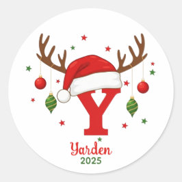 Personalisiertes Weihnachtsmonogramm Y Santa Hut Runder Aufkleber