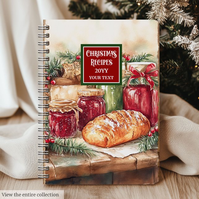 Personalisiertes Weihnachtsrezeptorbuch Notizbuch (Personalized Watercolor Christmas Recipe Logbook)
