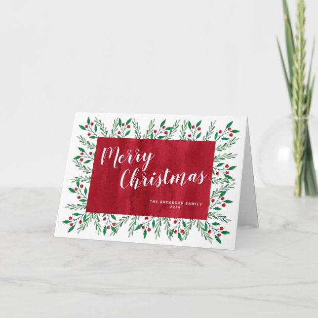 Personalisiertes Weihnachtsrot Feiertagskarte (Vorderseite)