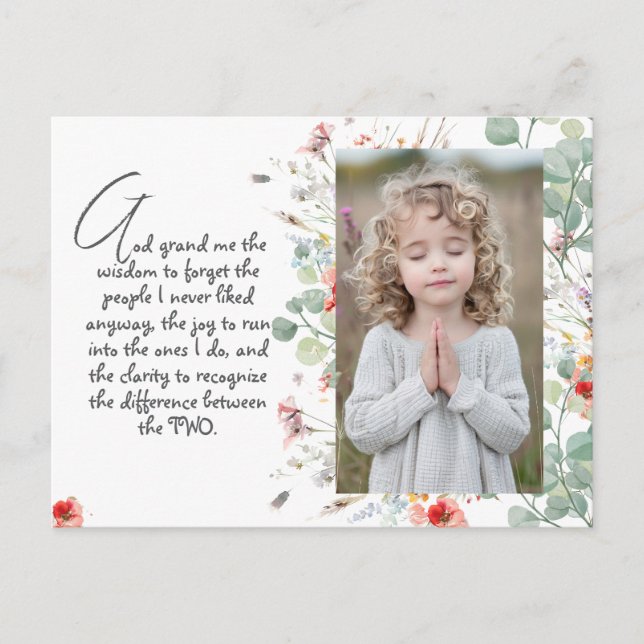 Personalisiertes Weisheitsgebet mit Foto, Name. . Postkarte (Vorderseite)