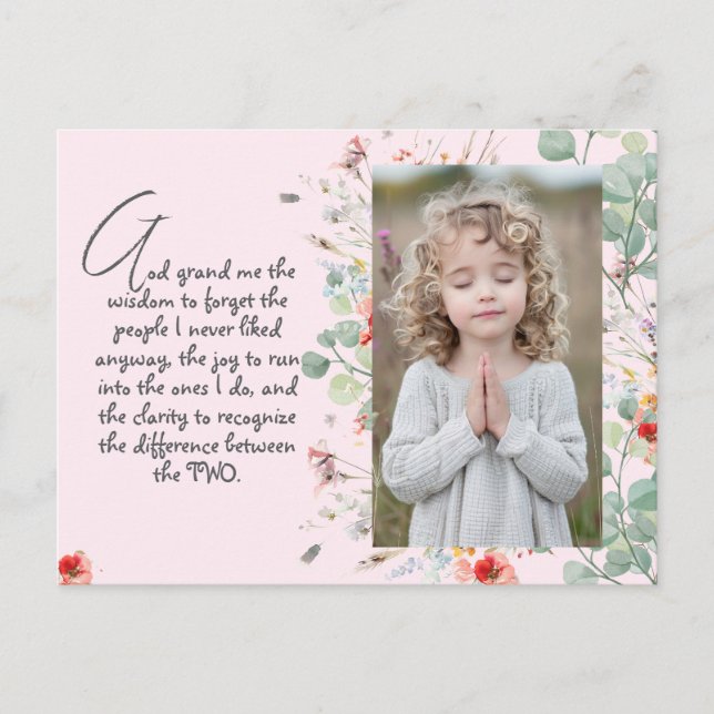 Personalisiertes Weisheitsgebet mit Foto, Name. . Postkarte (Vorderseite)