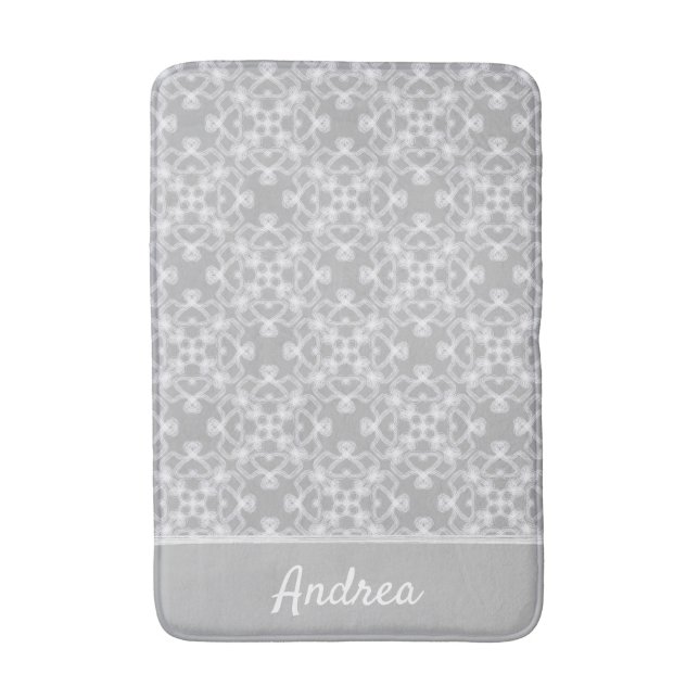 Personalisiertes weiß-graues Muster Badematte (Vorderseite Vertikal)