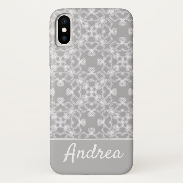 Personalisiertes weiß-graues Muster Case-Mate iPhone Hülle (Rückseite)