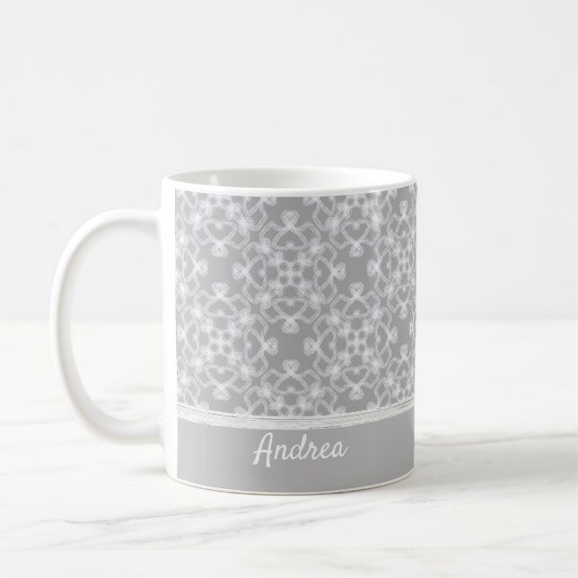 Personalisiertes weiß-graues Muster Kaffeetasse (Links)