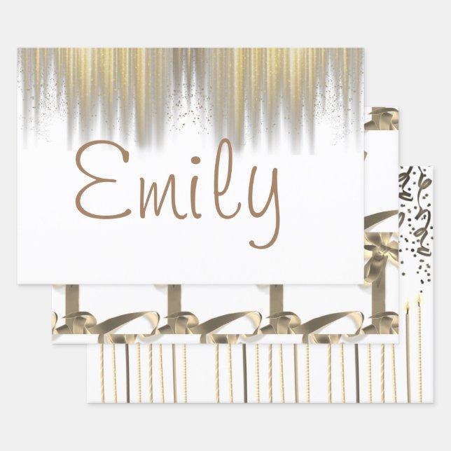 Personalisiertes Weiß mit Goldribons Geburtstag Geschenkpapier Set (Set)