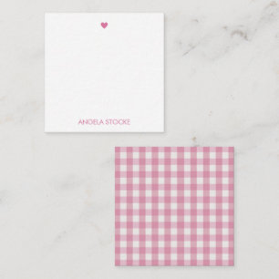 Personalisiertes Weiß Rosa Gingham Mitteilungskarte