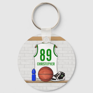 Personalisiertes Weiß und Grüne Basketball Jersey Schlüsselanhänger