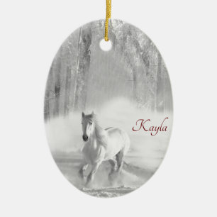 Personalisiertes Weißes Arabisches Pferd im Schne Keramik Ornament