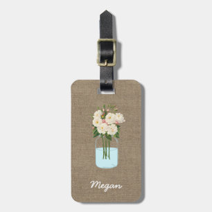 Personalisiertes weißes Blumen-Maurer-Glas auf Gepäckanhänger