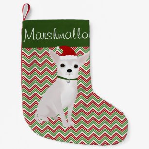 Personalisiertes Weißes Chihuahua mit Weihnachtsm Kleiner Weihnachtsstrumpf