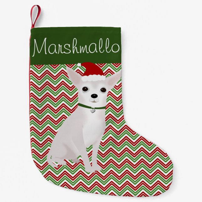 Personalisiertes Weißes Chihuahua mit Weihnachtsma Kleiner Weihnachtsstrumpf (Vorderseite)