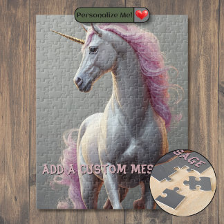 Personalisiertes weißes Einhorn mit rosa Mähne