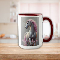 Personalisiertes Weißes Einhorn mit rosa Mane