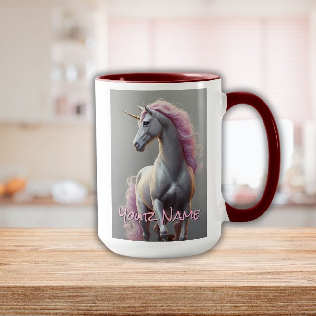 Personalisiertes Weißes Einhorn mit rosa Mane Tasse (Personalized White Unicorn with Pink Mane Mug)