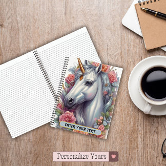 Personalisiertes weißes Einhorn-Porträt Notizbuch