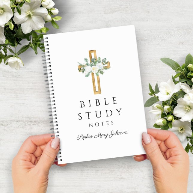 Personalisiertes weißes, florales religiöses Kreuz Notizbuch (Personalized White Floral Religious Cross Notebook)