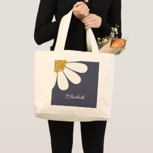 Personalisiertes weißes Gänseblümchen-Blumendesign Jumbo Stoffbeutel