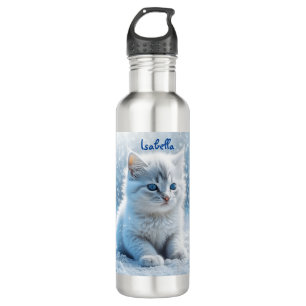 Personalisiertes weißes Kitten im Schnee Edelstahlflasche