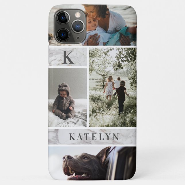 Personalisiertes weißes Marmor 4 FotoCollage Case-Mate iPhone Hülle (Rückseite)