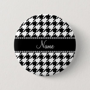 Personalisiertes weißes NamensHahnentrittmuster Button