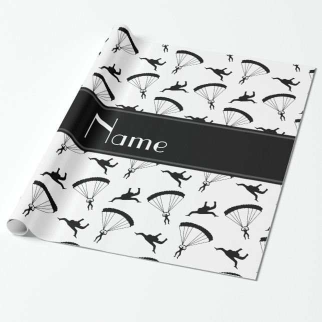Personalisiertes weißes skydiving Namensmuster Geschenkpapier (Ungerollt)