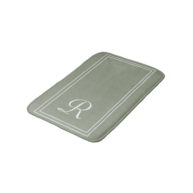 Personalisiertes weißes Streifen-Monogramm Badematte (Schrägansicht)