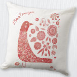 Personalisiertes Weißes Vogelschwarm Kissen<br><div class="desc">Skandinavische Volkskunst Stil Rot-Weiß Vogel und Blume Design. Originelle Kunst von Nic Squirrell. Ändern oder entfernen Sie den Namen,  der angepasst werden soll.</div>