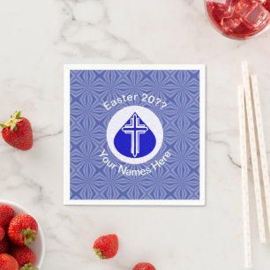 Personalisiertes Weißkreuz in Blue Teardrop Ostern Serviette