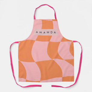 Personalisiertes welliges Retro-Orange und Rosa Ka Schürze