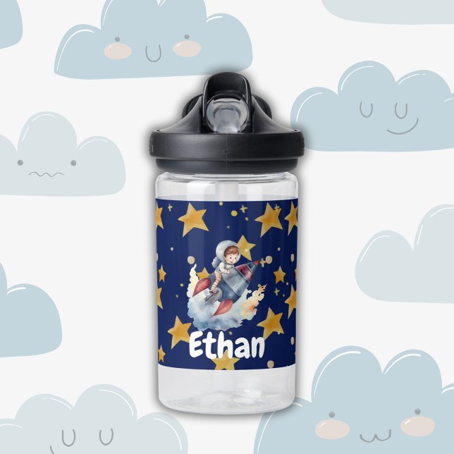 Personalisiertes Weltraumabenteuer Wasserflasche f Trinkflasche (Personalized Space Adventure Water Bottle for Kids)