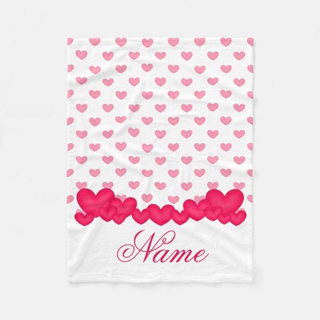 Personalisiertes wenig Baby-Mädchen-Rosa-Weiß-Herz Fleecedecke (Vorderseite)