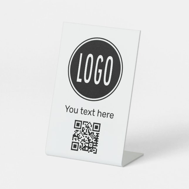 Personalisiertes Werbelogo für Unternehmen, QR-Cod Sockelschild (Vorderseite)