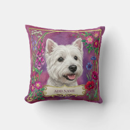 Personalisiertes West Highland Dog Rosa Blumenkiss Kissen