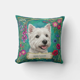 Personalisiertes West Highland Dog Teal Blumenkiss Kissen