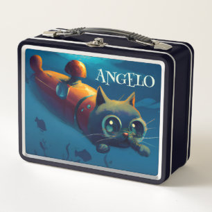 PERSONALISIERTES WHIMSICAL CAT UNTERWASSER ABENTEU METALL BROTDOSE