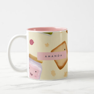 Personalisiertes Whimsical Toast & Jam Pattern Zweifarbige Tasse
