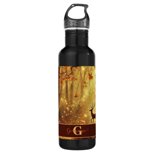 Personalisiertes Whimsisches Goldenes Waldland Edelstahlflasche (Vorderseite)