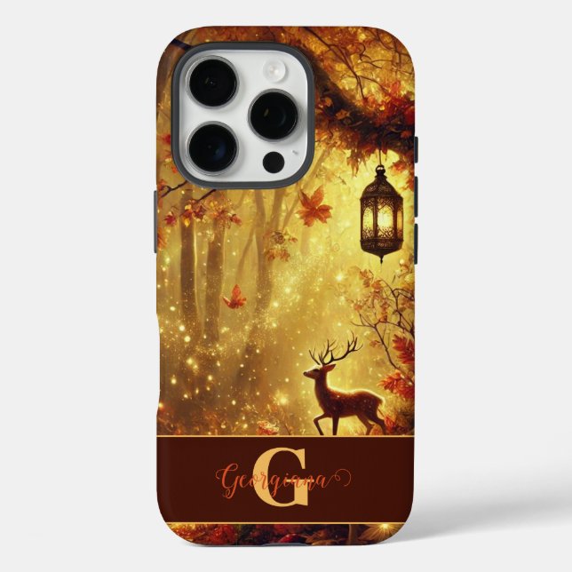 Personalisiertes Whimsisches Goldenes Waldland iPhone 16 Pro Hülle (Rückseite)