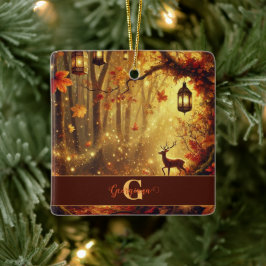 Personalisiertes Whimsisches Goldenes Waldland Keramikornament