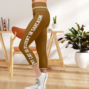 Personalisiertes White Brown Fun Comic Style Cat T Capri Leggings