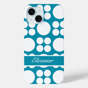 Personalisiertes White Dot Muster für Bondi Blue iPhone 15 Hülle