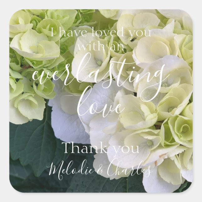 Personalisiertes White Hydrangea Elegante Liebe Ho Quadratischer Aufkleber (Vorderseite)
