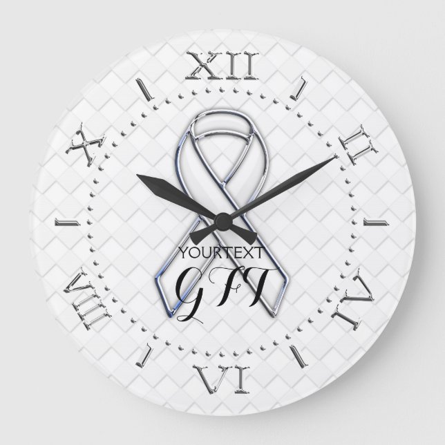 Personalisiertes White Ribbon-Bewusstsein auf eine Große Wanduhr (Vorderseite)