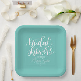 Personalisiertes White Wedding Brautparty Aquamari Pappteller