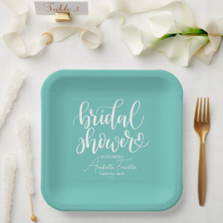Personalisiertes White Wedding Brautparty Aquamari Pappteller