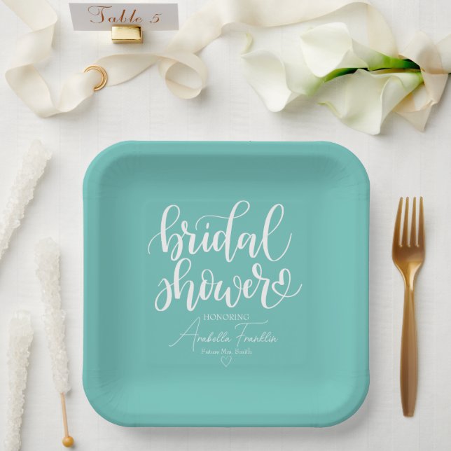 Personalisiertes White Wedding Brautparty Aquamari Pappteller (Hochzeit)