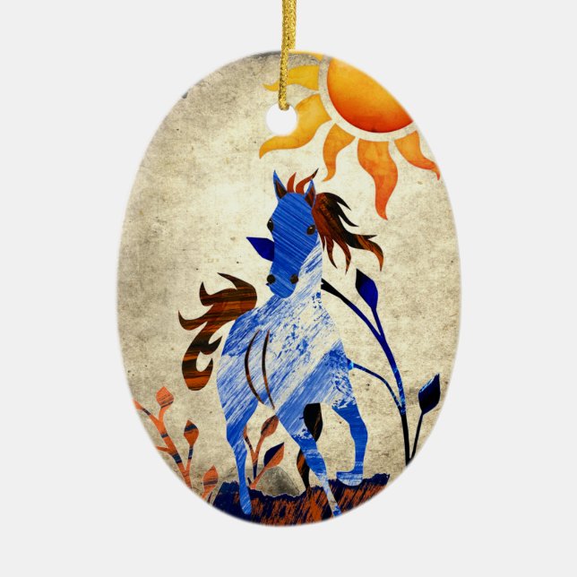 Personalisiertes Wild Pony mit Sonnenpferd Keramik Ornament (Vorne)