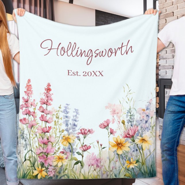 Personalisiertes Wildblume Fleecedecke (Personalized Watercolor Wildflower Field Fleece Blanket
)