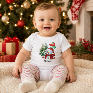 Personalisiertes Winter Wonderland Schneemann Weih Baby Strampler